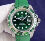 High Quality Replica Rolex Submariner 40mm Watch Green Dial Zircon Bezel Green Strap